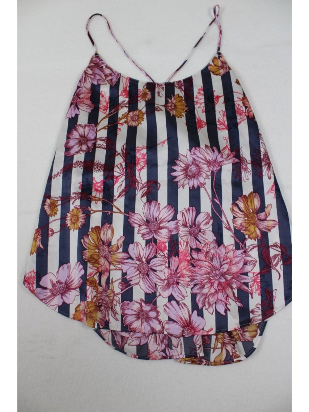 Floral Striped Sleeveless Cami Top With Back Tie Medium